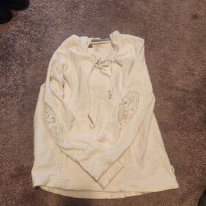 Cream Lace-Up Knit Hoodie By Roxy XS